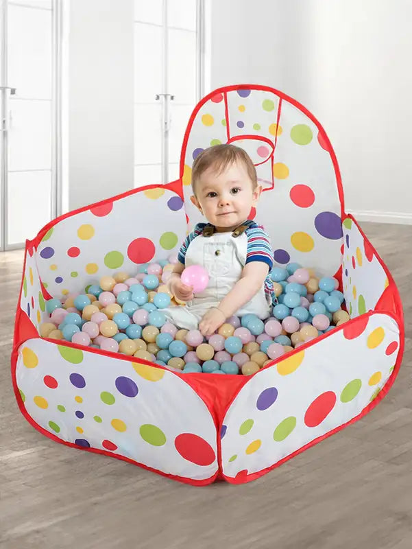 Children's Ocean Ball Pool with Basketball Hoop Play Tent for Kids - Multicolor, Red