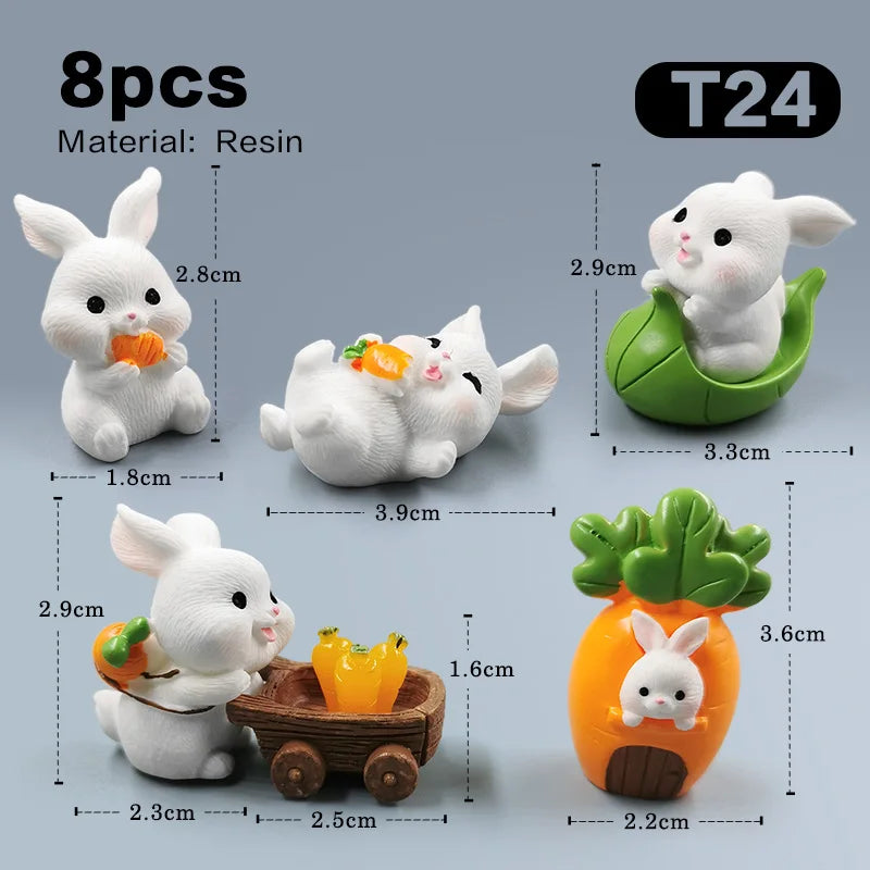 Easter Rabbit Figurine Set - Cute DIY Home Decor for Fairy Garden & Miniature Displays