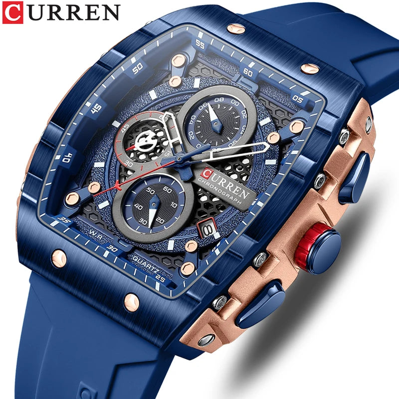 Men's Square Design Waterproof Quartz Sports Watch - Luxury Silicone Strap