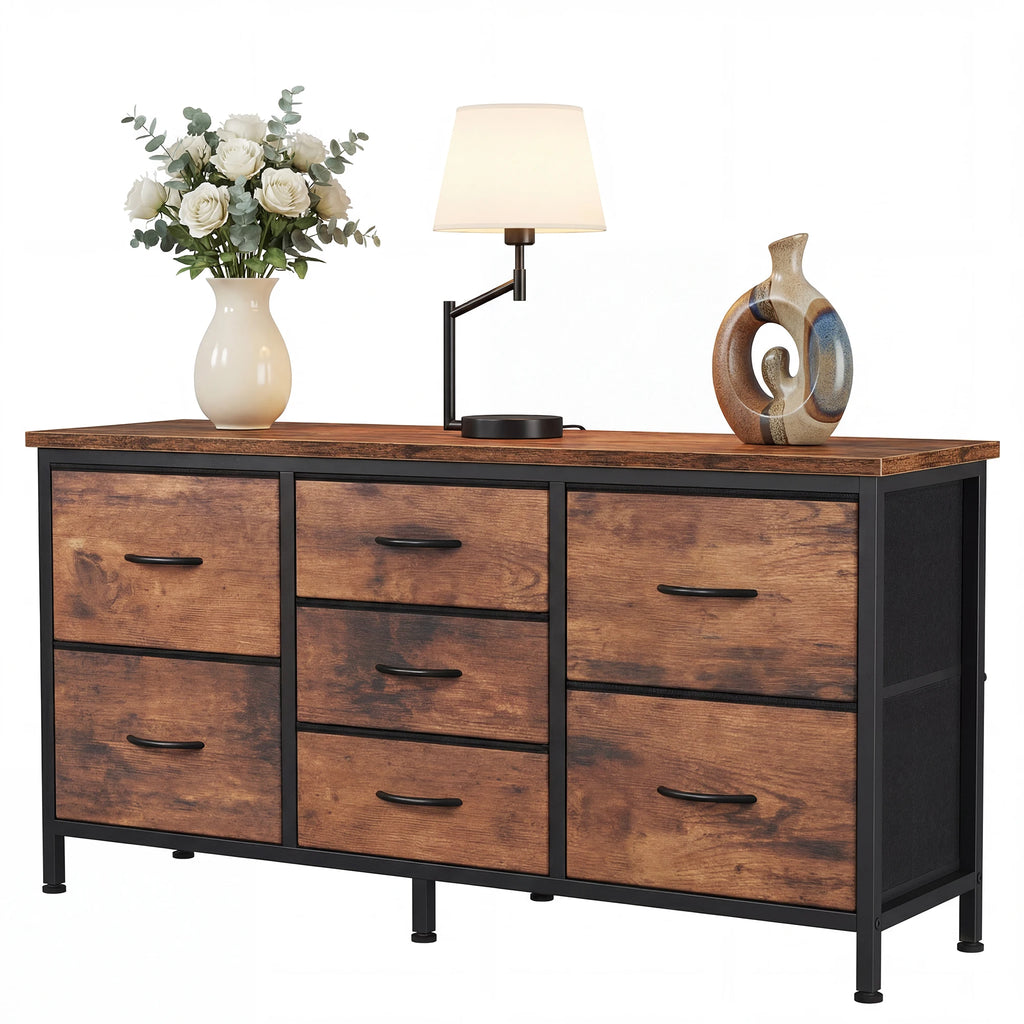 7-Drawer Fabric Dresser with Wooden Top - Storage Cabinet for Living Room & Bedroom