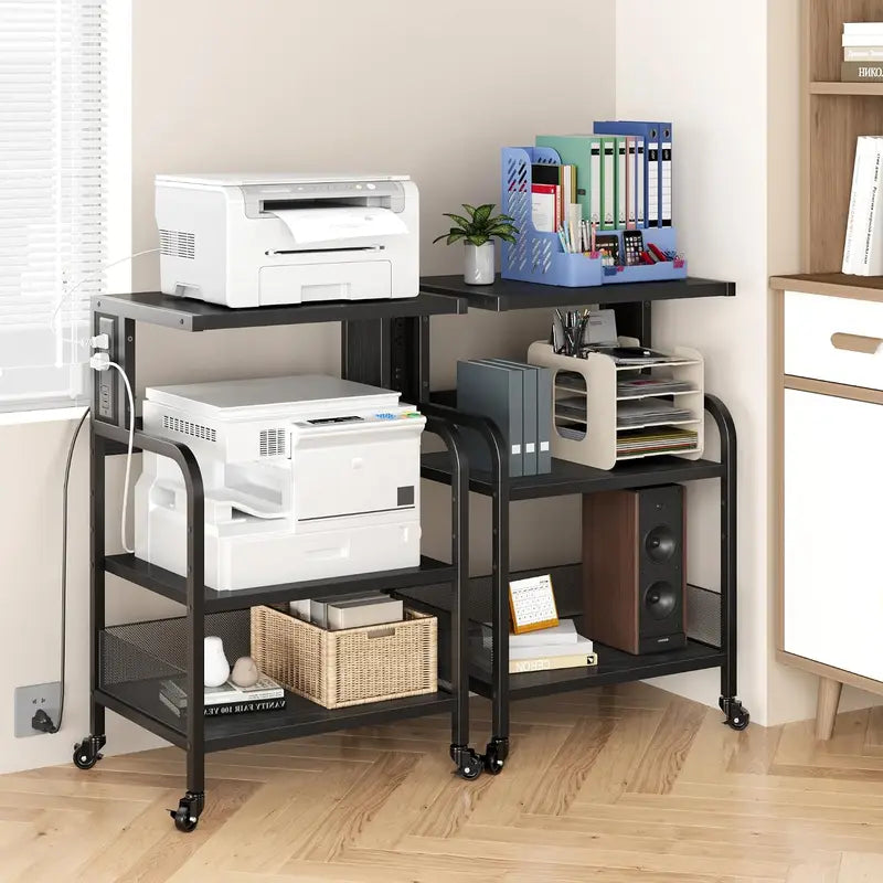 3-Tier Mobile CPU Stand Printer Shelf with Adjustable Shelves & Rolling Wheels