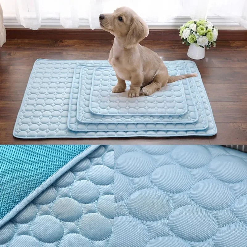 Cooling Pet Mat for Dogs and Cats - Self-Cooling Ice Silk Bed for Summer Comfort