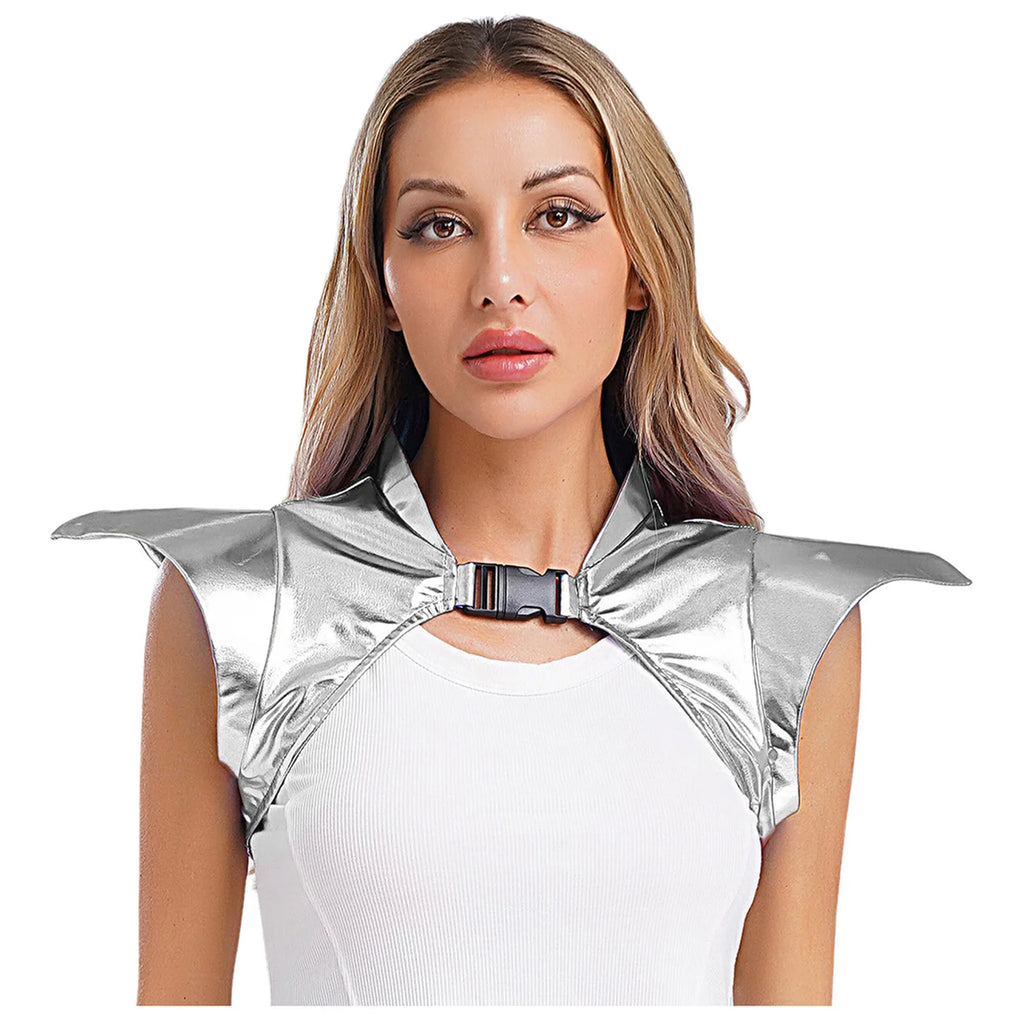 Gothic Punk Metallic Shoulder Shrug Cape for Stage Costume Women Halloween