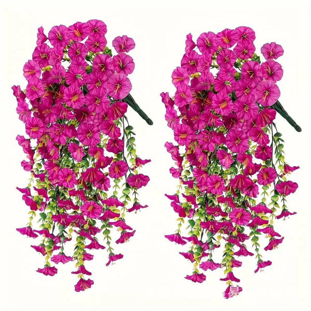 Artificial Morning Glory Flowers with Eucalyptus Leaves for Outdoor Wedding Garden Decor - 2 Pieces