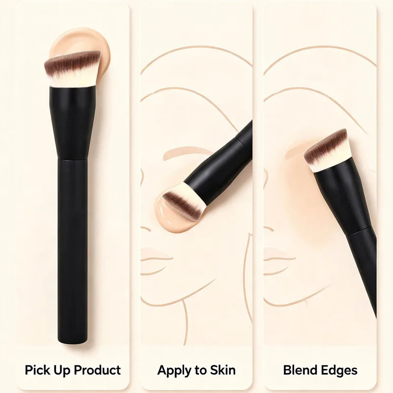 Angled Foundation Makeup Brush Set - Synthetic Liquid & Powder Blending Tools - 10pcs