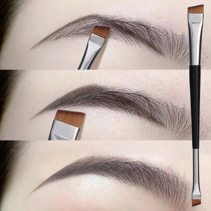 Double-Head Eyebrow & Eyeliner Makeup Brush Set - Angled Flat Head Tools