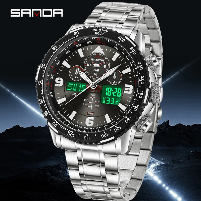 Digital Quartz Watch Men Waterproof Luminous Alarm Clock Dual Display Sports Watch