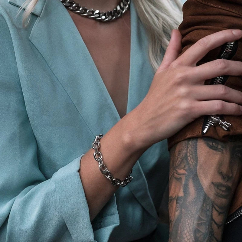Heavy Beveled Cable Chain Bracelet for Men Women - Punk Gothic Jewelry