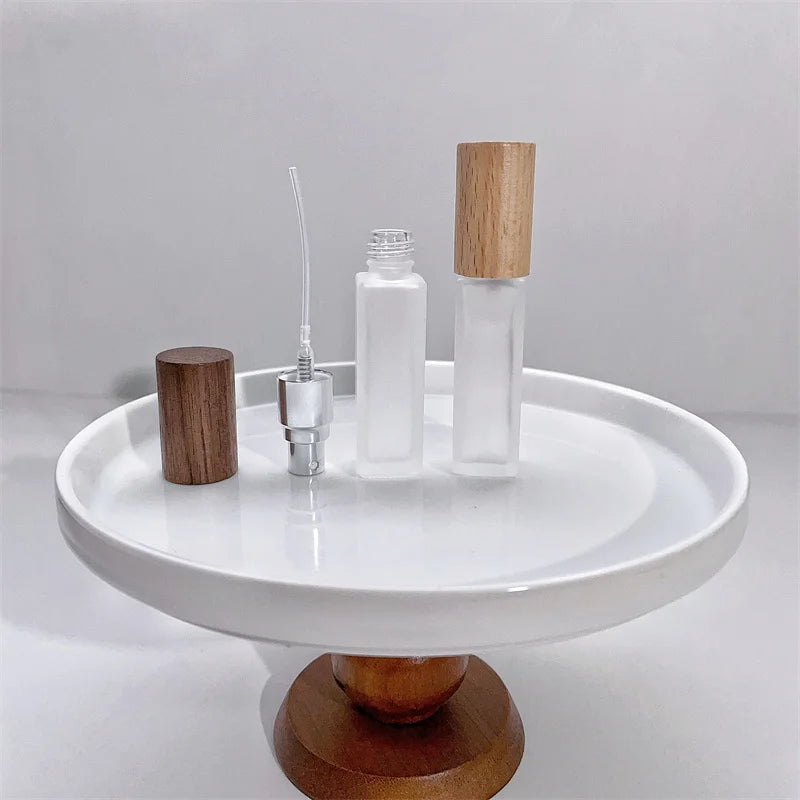 9ml Clear Frosted Glass Spray Vials with Atomizer & Wooden Cap - Travel Perfume Bottles