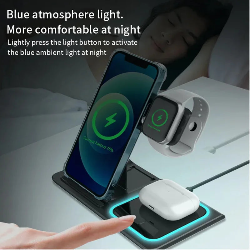 15W Wireless Charging Station Stand 3-in-1 Fast Charging Dock for iPhone, Apple Watch & AirPods