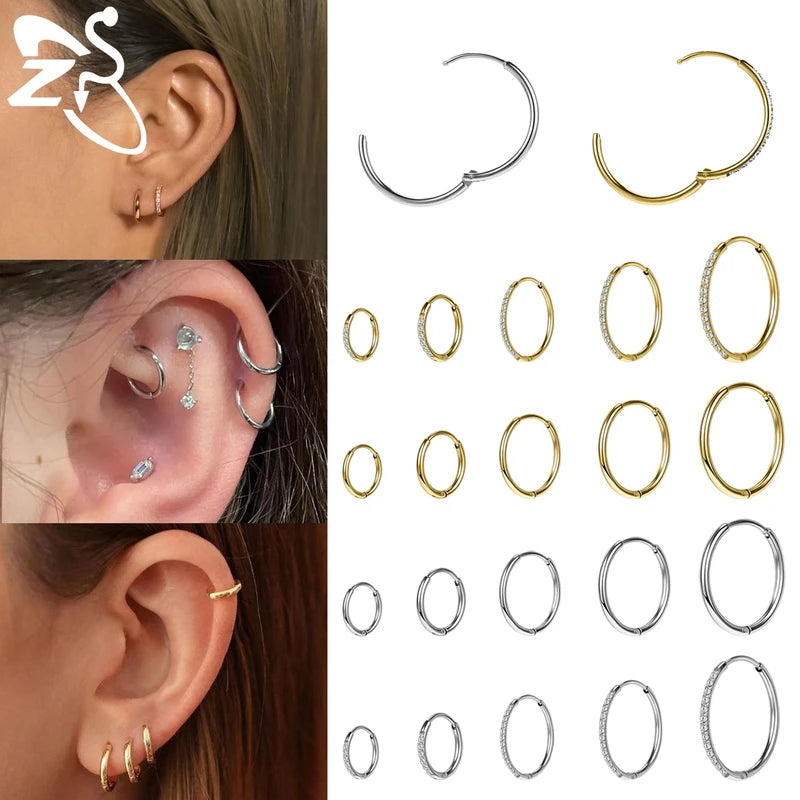 Stainless Steel Hoop Earrings 6/8/10/12MM Round Stud Jewelry for Piercings