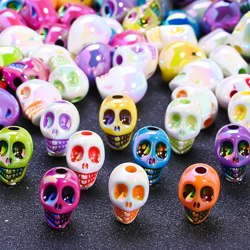 10pcs Colored 3D Skull Beads Acrylic Skull Jewelry Making Supplies Halloween Craft