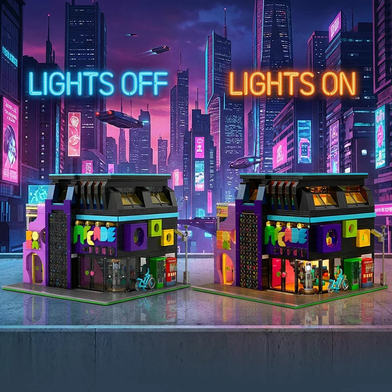 Cyberpunk Building Block Model Kit with Lighting - Modular City Architecture, 2600+ PCS, Adults Gift