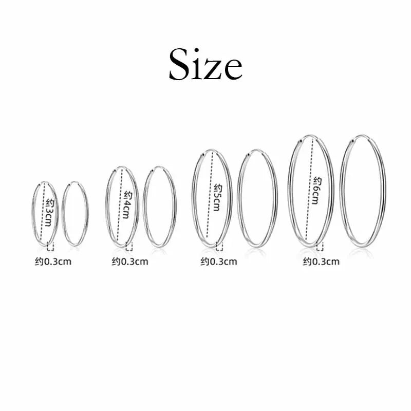 Sterling Silver Hoop Earrings 3MM Thick 3.5/5/6CM for Women Luxury Jewelry