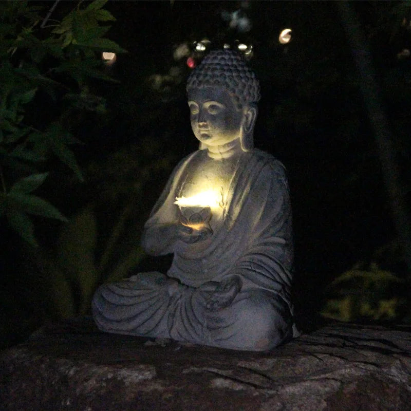 Solar Buddha Statue Sculpture Garden Decor Light Zen Asian Outdoor Indoor