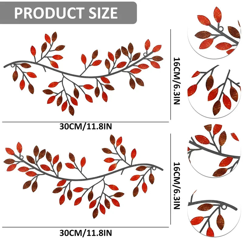 Metal Tree Leaf Wall Decor Set - Artistic Wrought Iron Vine Olive Branch Wall Art