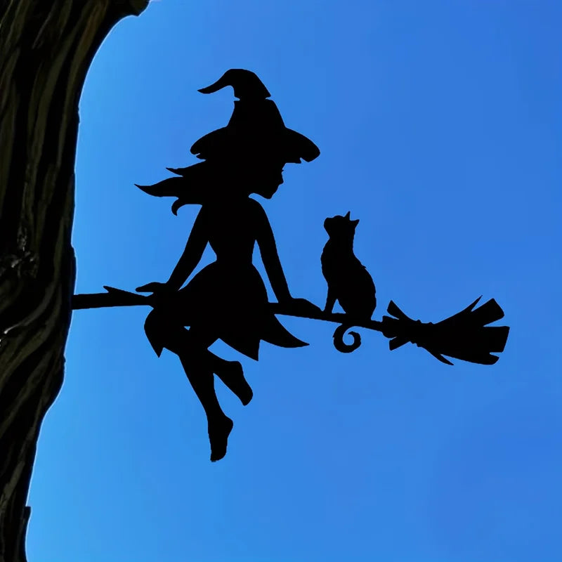 Witch & Cat Garden Decor - Durable Iron Halloween Outdoor Sculpture