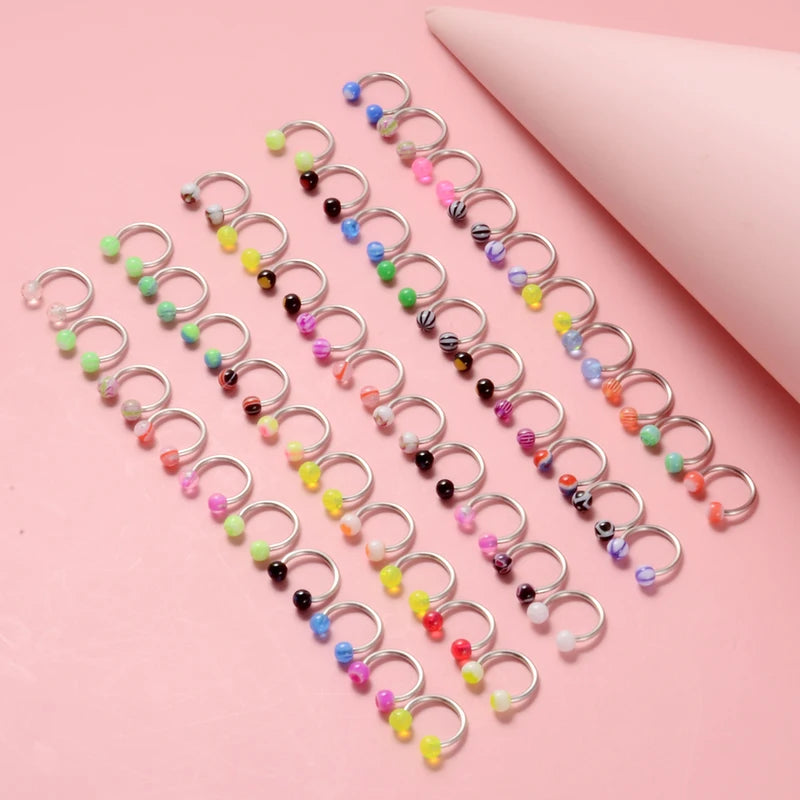50 Pcs Colorful Horseshoe Nose Rings Set Body Jewelry Steel Acrylic Piercing Studs