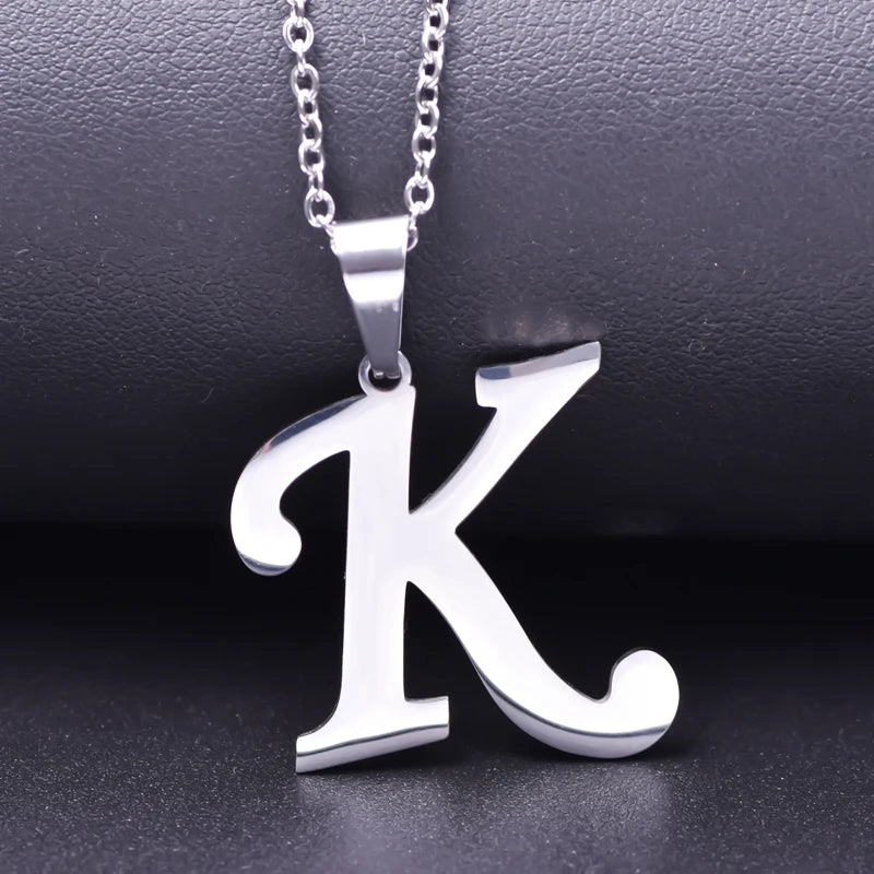 Initial Necklace for Women Men Stainless Steel Alphabet Pendant Chain