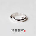 Cute Cat Ear Slim Face Ring in 925 Sterling Silver — Fashion Animal Jewelry