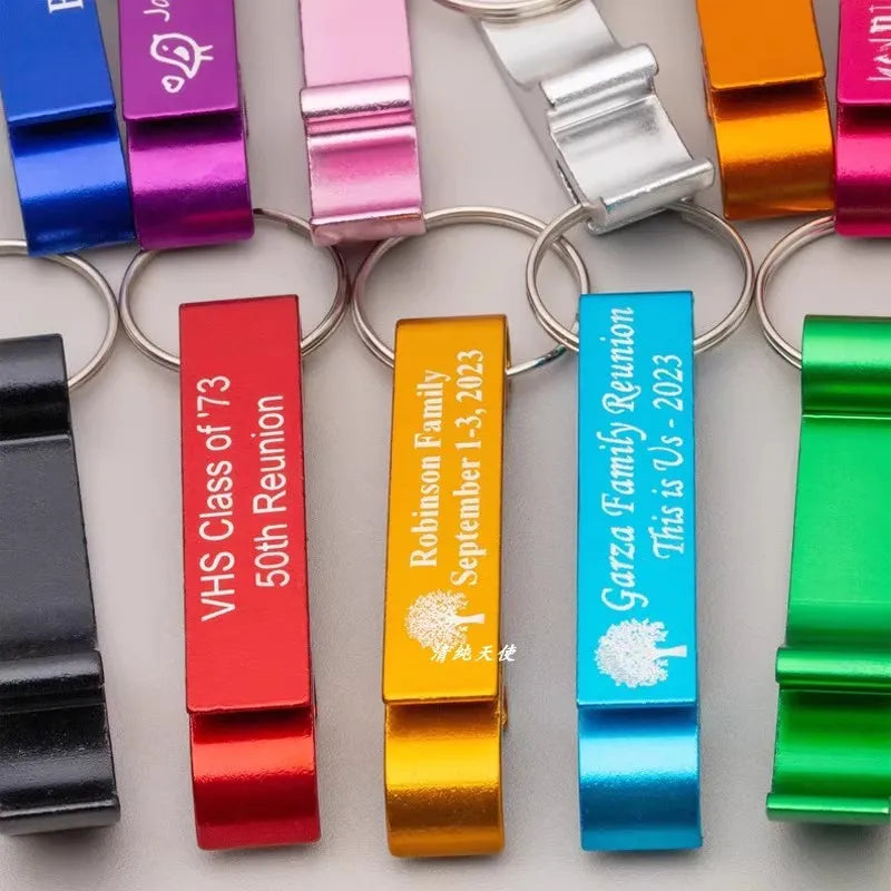 Personalized Metal Bottle Opener Keychain Set - Custom Engraved Party Gift