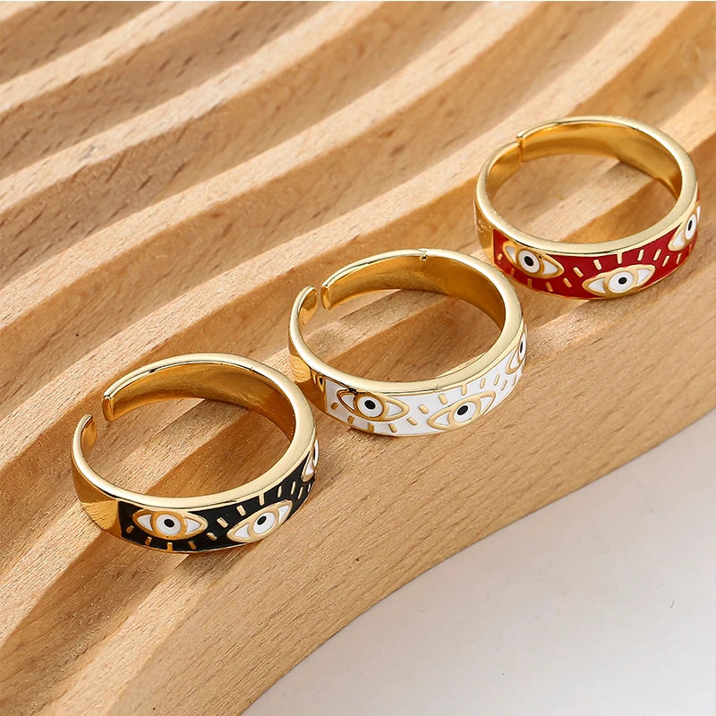 Adjustable Stainless Steel Evil Eye Finger Ring for Women Jewelry Gift