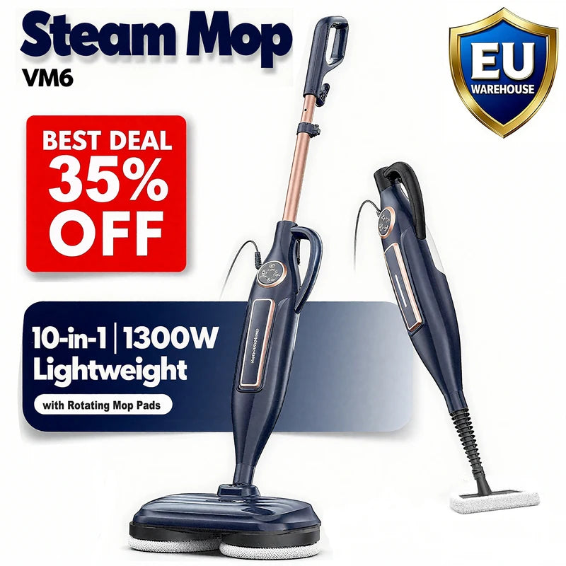 INSE VM6 Steam Mop Cleaner with Rotating Pads 1300W for Hard Floors