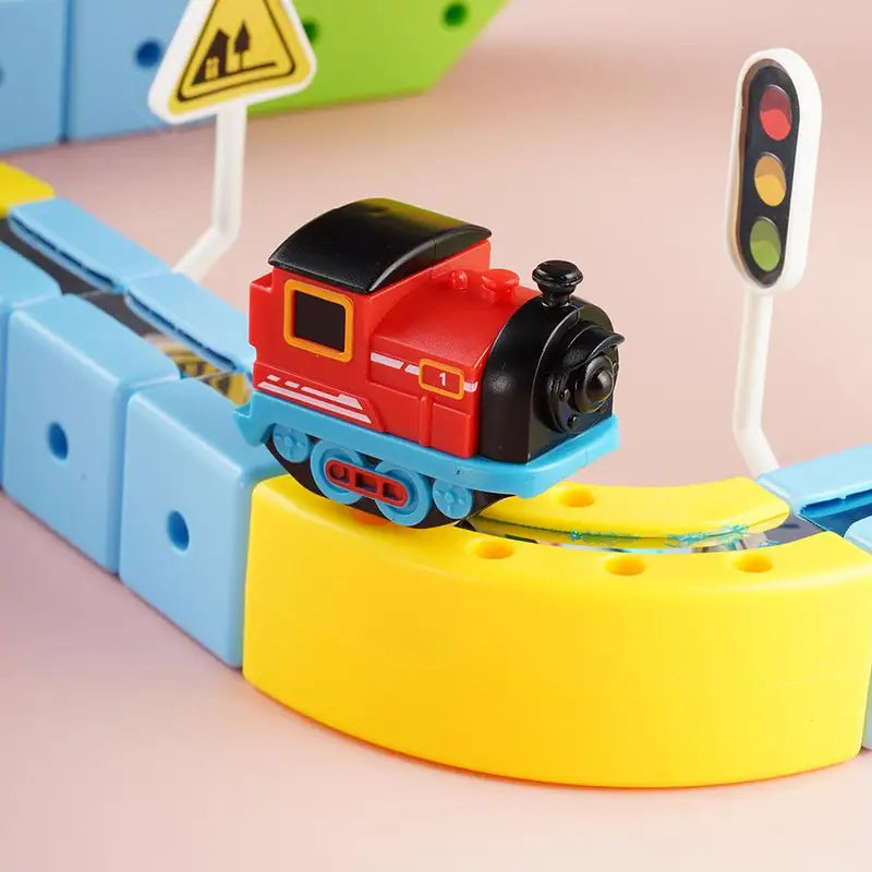 Magnetic Electric Train Toy Set for Toddlers - Battery Operated Locomotive & Building Blocks