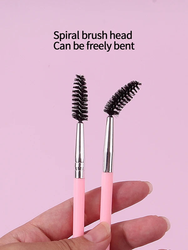 Multi-Functional Pink Double-Headed Mascara & Eyebrow Brush Set - Eye Makeup Tool