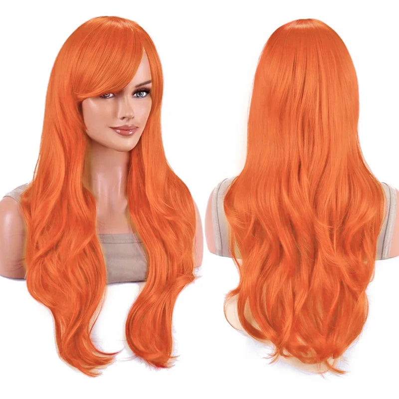 Vibrant Orange Wavy Cosplay Wig for Women - Anime, Halloween & Costume Hair