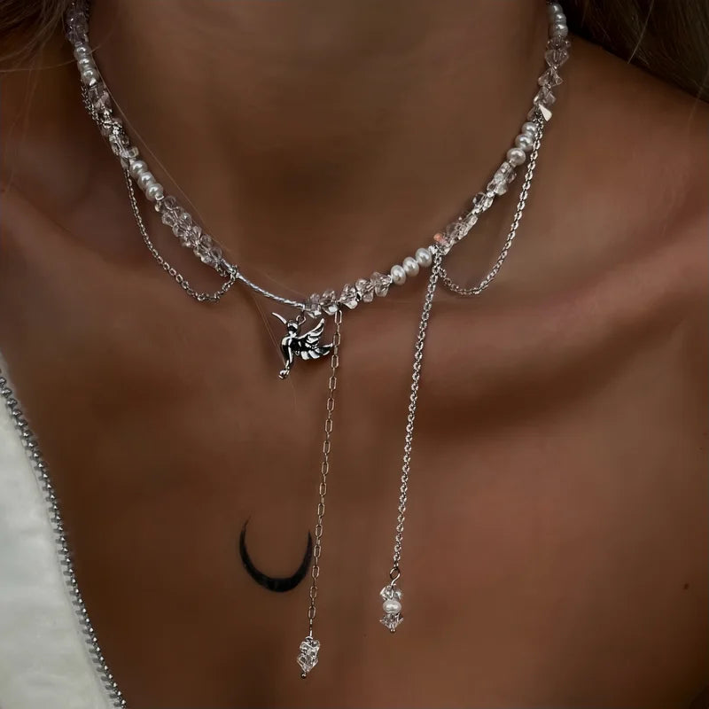 Irregular Stone Choker Necklace for Women Tassel Heart Pendant Jewelry Gift