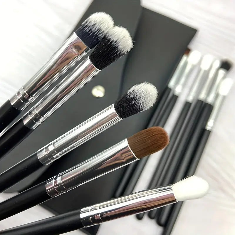 11pcs Synthetic Eyeshadow Brush Set with Nylon Bristles & Wooden Handles - Fragrance-Free