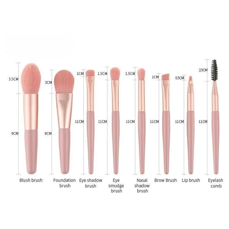 Mini Makeup Brush Set 8Pcs with Portable Handle - Perfect for Blush & Eyeshadow