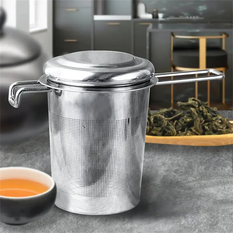 Stainless Steel Tea Filter with Folding Handle and Lid - Multi-Purpose Loose Tea Strainer