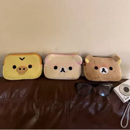 Cute Rilakkuma Coin Purse and Makeup Organizer Bag - Kawaii Plush Storage for Girls