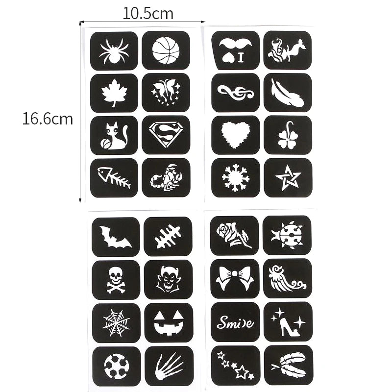 Kids Halloween Face Tattoos & Stencils Set - Glitter Airbrush Body Art for Children