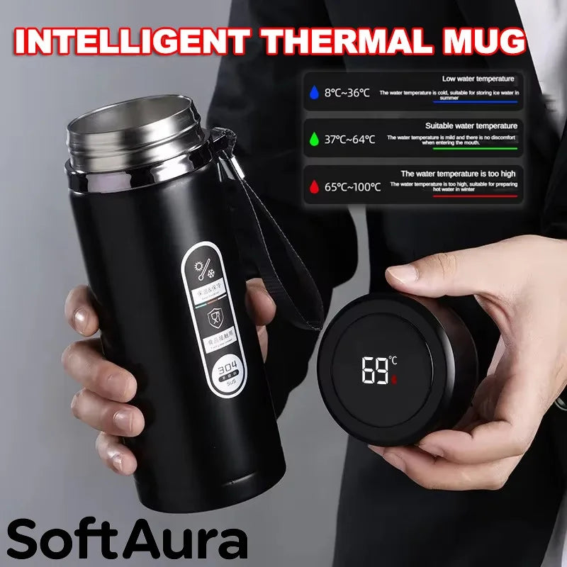 500ML-1L Stainless Steel Thermos Bottle with LED Temperature Display - Vacuum Flask Portable Cup