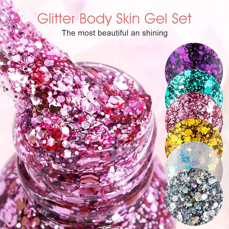 Glitter Body & Face Gel Set - 3 Bottles Sparkling Liquid Makeup for Festival & Party