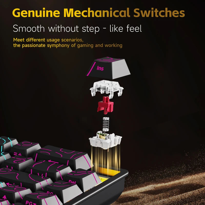 Portable Wired Mechanical Gaming Keyboard RGB Hot-Swappable Lightweight PC