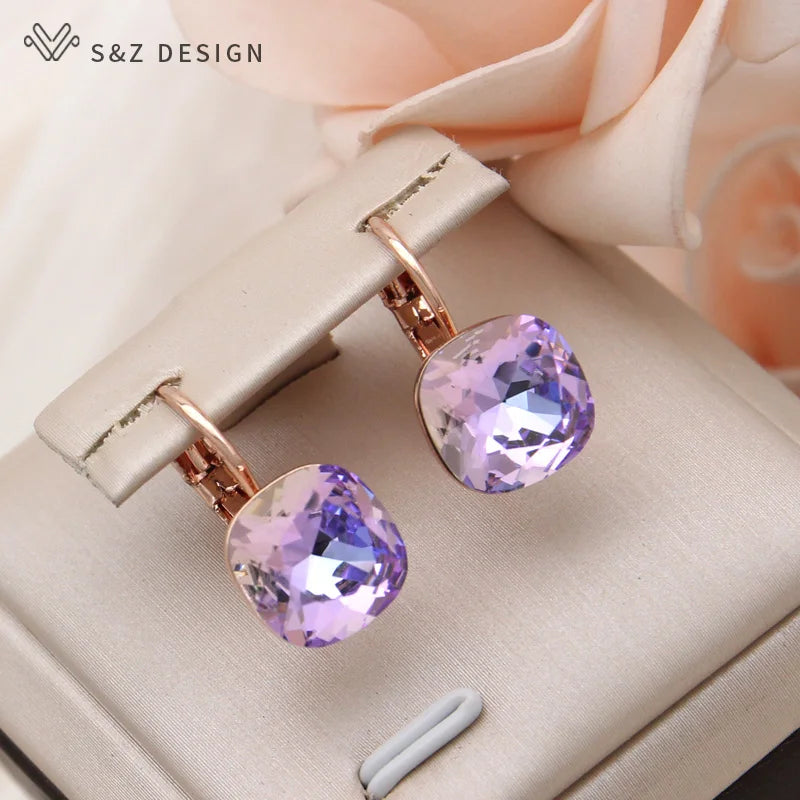 Colorful Crystal Dangle Earrings for Women Wedding Engagement Jewelry
