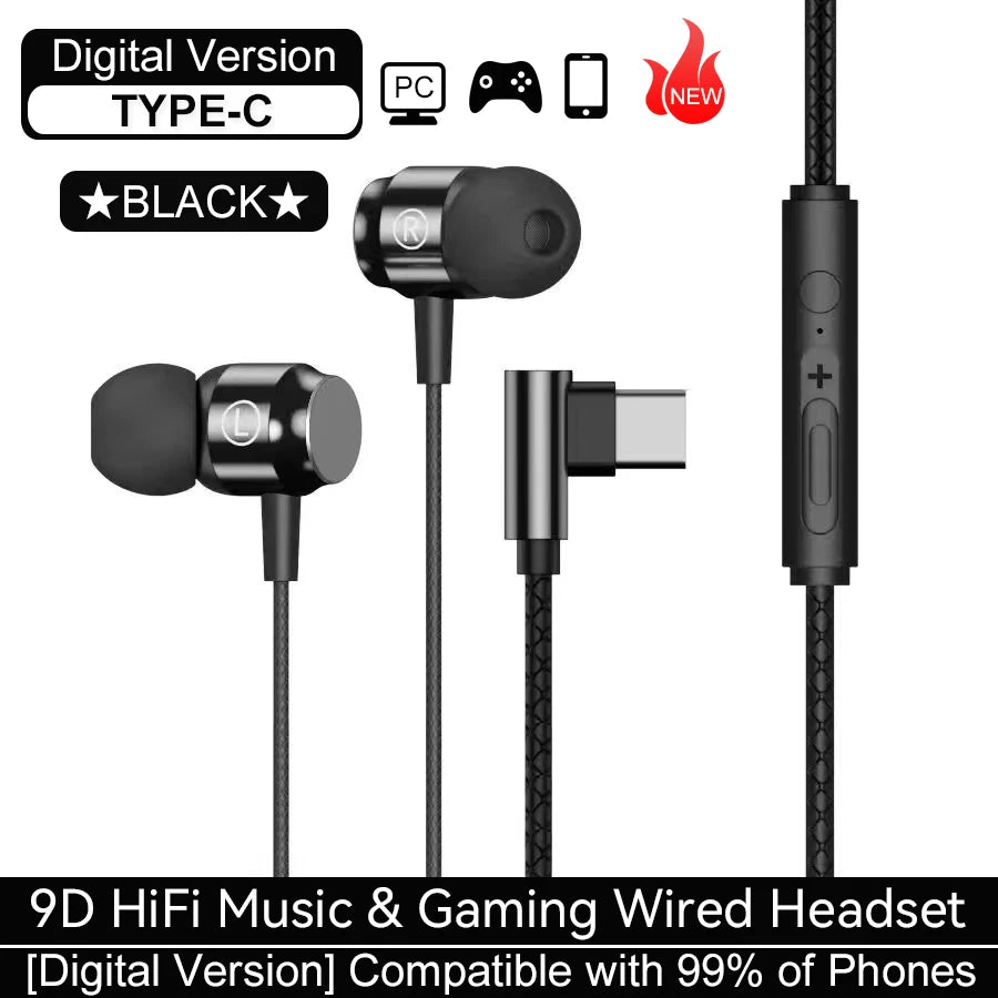 Wired Gaming Headphones with Magnetic Earbuds 3.5mm & Type-C Audio for Mobile & PC