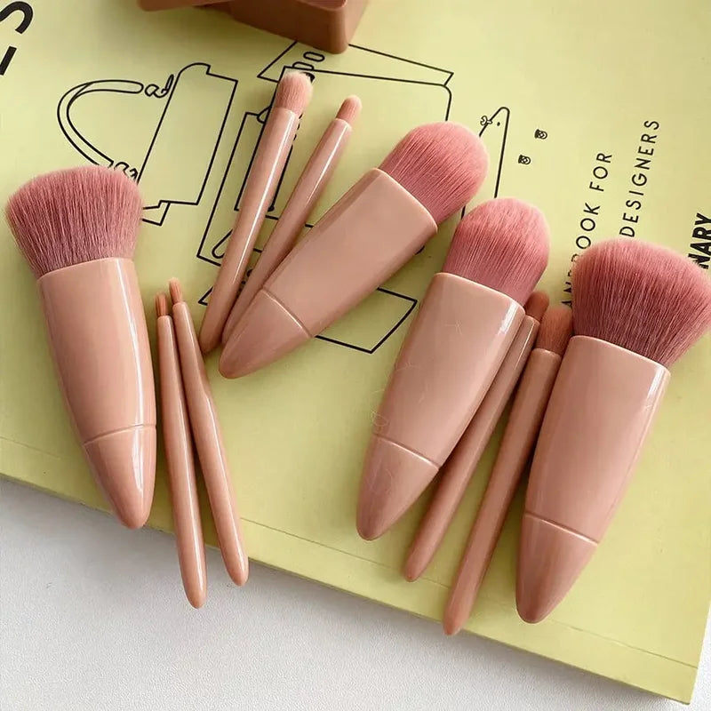 Mini Makeup Brush Set with Mirror – Travel Cosmetic Brushes, Soft Fluffy, 5 Pieces