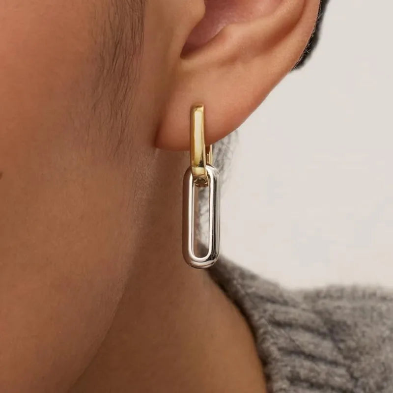 Two Tone U-Shaped Hoop Earrings for Women - Exaggerated Hip Hop Punk Party Jewelry