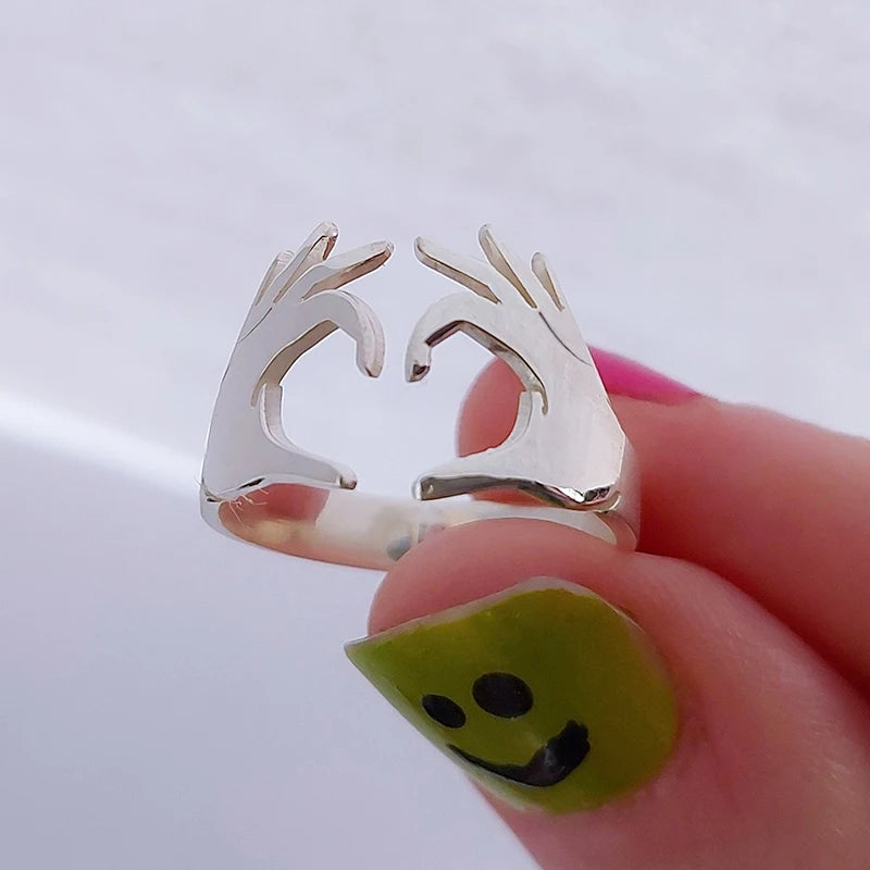 Double Heart Couple Rings Adjustable Love Jewelry for Women and Men