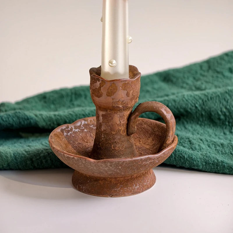 Handmade Coarse Ceramic Candle Holder for Living Room Bedroom Hospitality