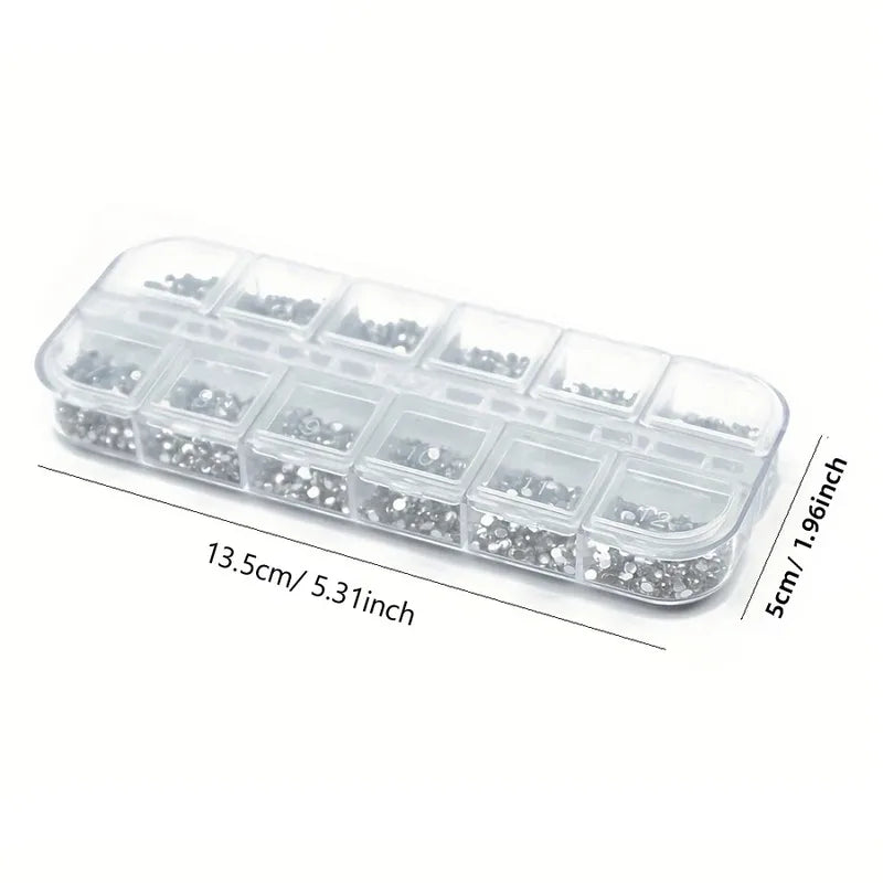 2000Pcs 2mm Clear Silver Flatback Rhinestones Nail Art Gems with Storage Box