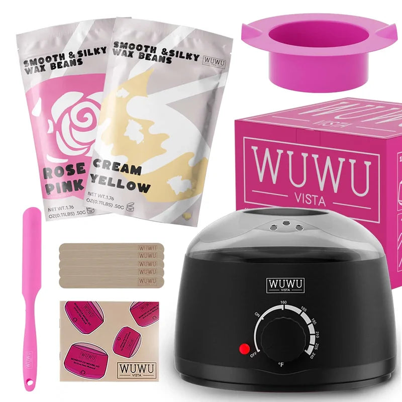 Hair Removal Waxing Kit with Warmer & Beads for Face & Body - UK Plug
