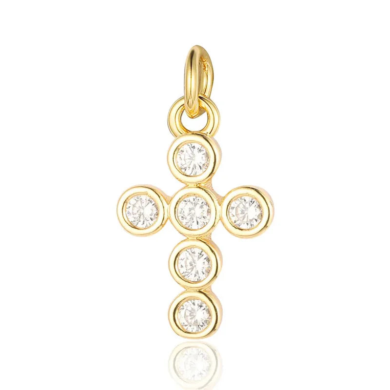 5-Piece Religious Evil Eye Jewelry Pendant Set - Copper Zircon Cross & Bear Charms for DIY Necklace & Earring Making