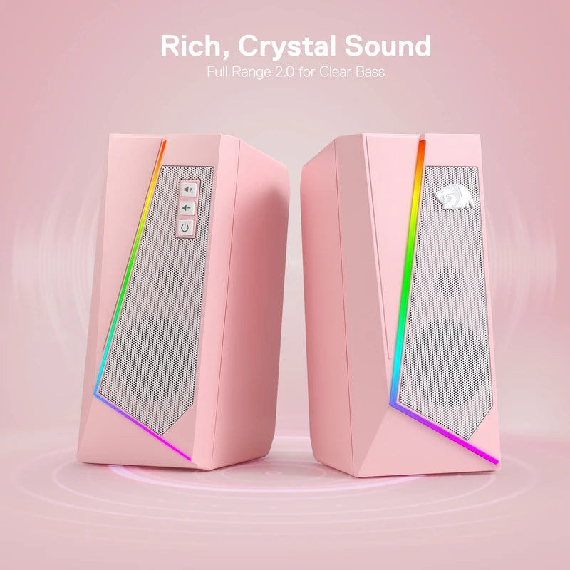 RGB Desktop Speakers 2.0 Channel Stereo with 6 Color Modes PC Audio White Pink