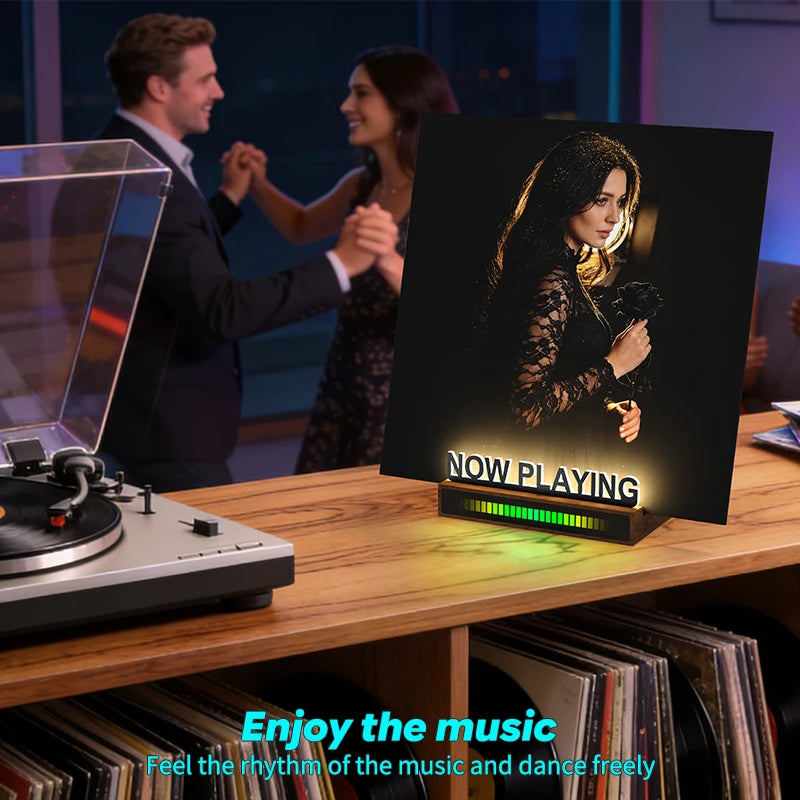 Vinyl Record Stand with RGB LED Light and Sound Reactive Display